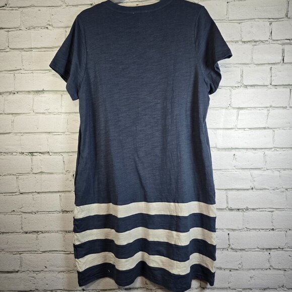 WOMENS COTTON BLEU A-LINE SHIFT DRESS BLUE GRAY STRIPE V NECK SIZE SMALL - Picture 6 of 7